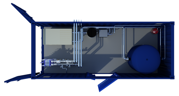 Maquette 3D d'un container transformé en chaufferie, ce modèle fait 20 pieds